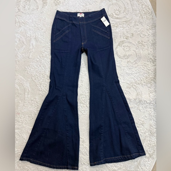 Pilcro Anthropologie Dark Wash Flare Jeans Size 27 High Rise Bell Bottom NWT - Picture 1 of 9